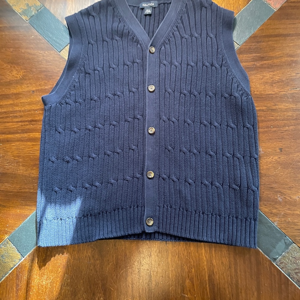 Nautical Navy Cable Knit Button-Up Vest